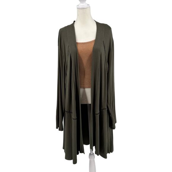 Avenue Cardigan Jacket Green Womens Size 26/28 Open Front Draped Lace Trim NWT - Picture 1 of 10